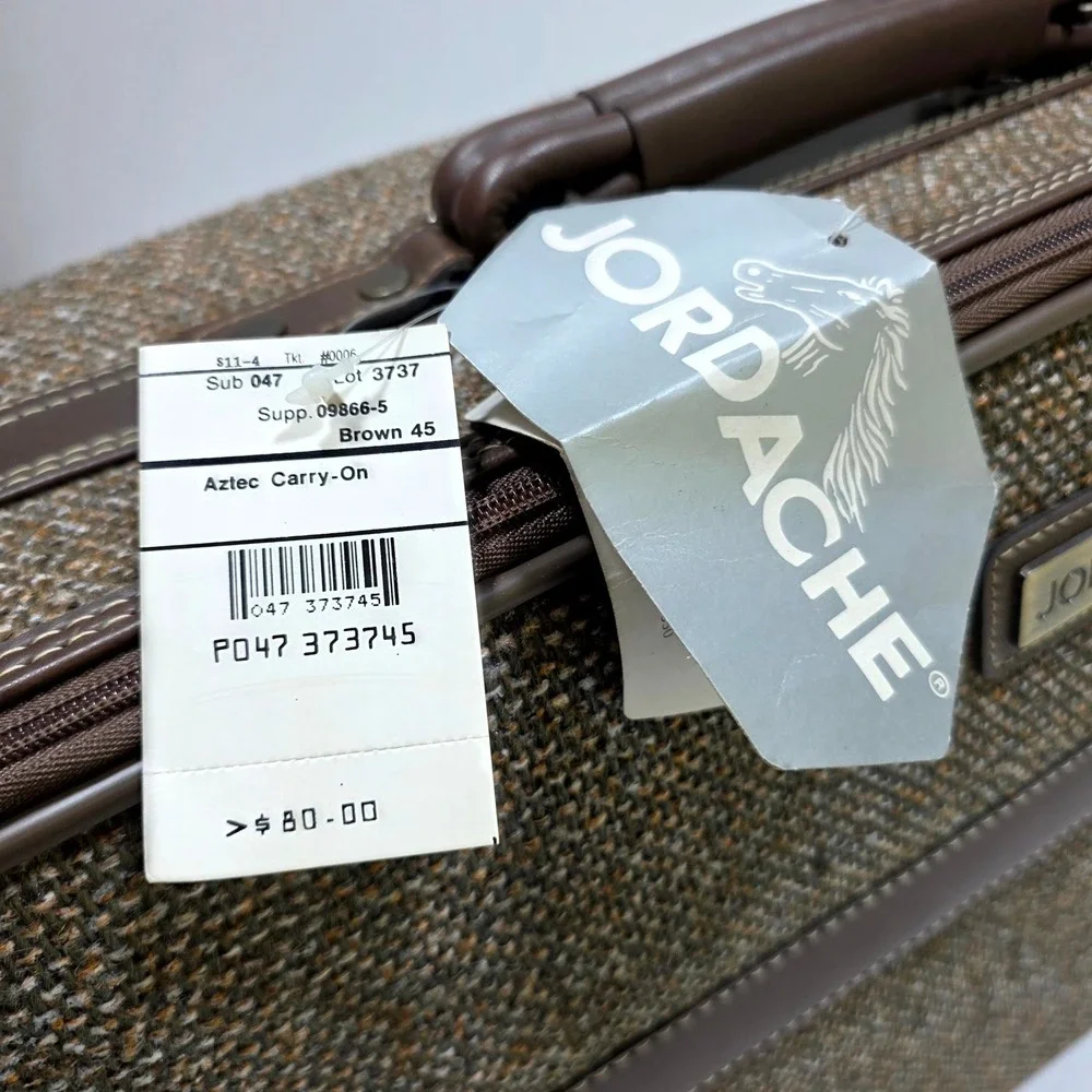 Vintage Jordache Aztec Carry-On Suitcase Brown Tweed NWT Retro Travel Bag 80s